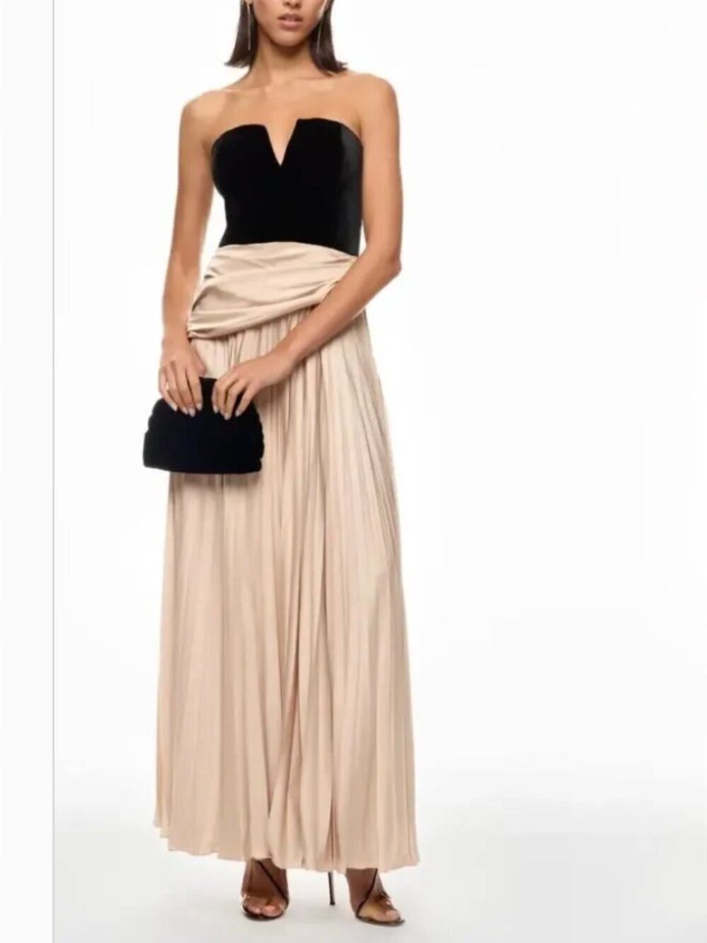 Et Ochs Tabitha Dress Strapless Velvet Bodice Pleated Maxi Gown Black Beige 6